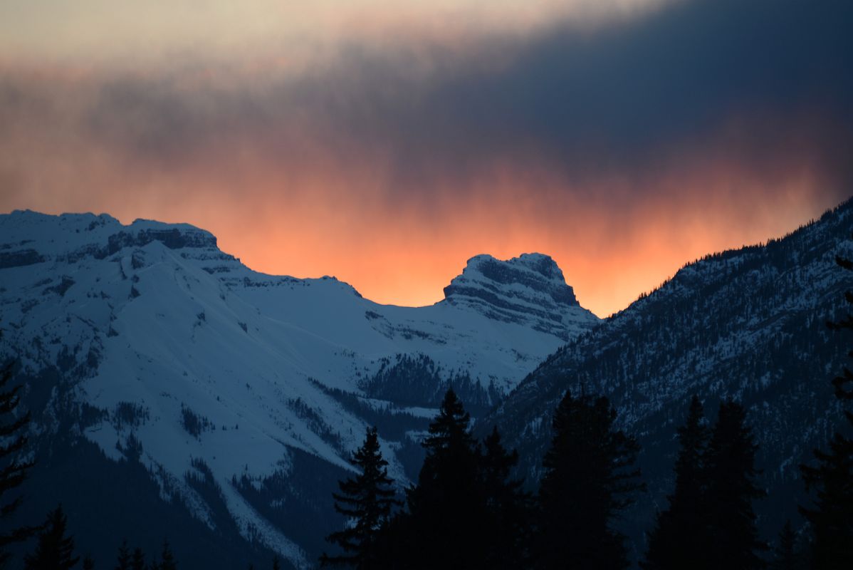 23B Massive Mountain And Pilot Mountain At Sunset From Bow River Bridge In Banff In Winter